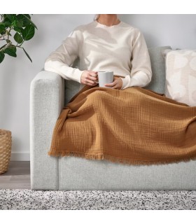 پتو و رو انداز ایکیا مدل VALLKRASSING رنگ قهوه ایی طلایی