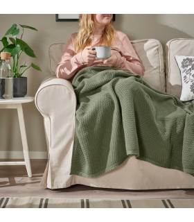 شال مبل و پتو بافتنی ایکیا مدل HUMLEMOTT رنگ سبز