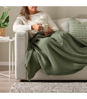 پتو و رو انداز ایکیا مدل VALLKRASSING سبز