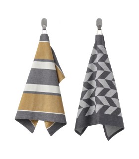 ست ۲ تایی دستمال آشپزخانه ایکیا مدل SANDVIVA خاکستری زرد